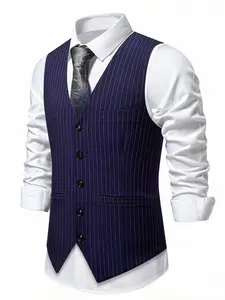 Men's Striped Suit Vest, Stylish Business Casual Wear, Formal Attire, Perfect for Office and Formal Events, Comfortable and Durable Fabric
