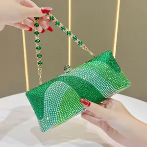 Women's Elegant Rhinestone Clutch Strap Crossbody Bag Bridal Wedding Crystal Purse Evening Handbag for Cocktail Party Green Crystal Design