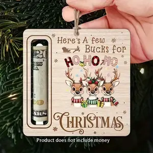 Wooden Deer Money Holder Ornament, Festive Antlers Decoration, Dollar Bill Slot, Home Office Party Decor, Holiday Hanging Ring, Home Decor Ornaments