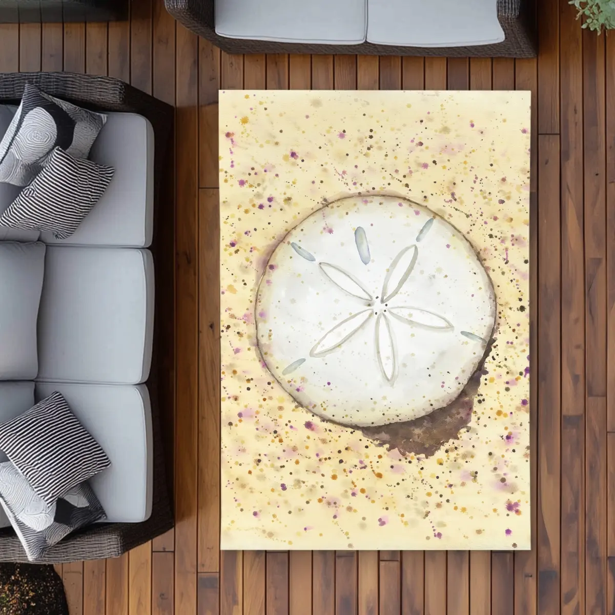 360 Stand Outdoor Rug, 4x6 ft Rectangle Weatherproof Rug with Printed Sand-Dollars, Marine Coastal Design, for Patios, Decks