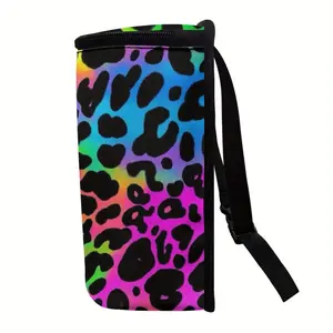 Colorful Leopard Print Polyester Car Trash Can with Zipper Lid, Adjustable and Foldable, Portable Vehicle Bin, Multi-Purpose Storage