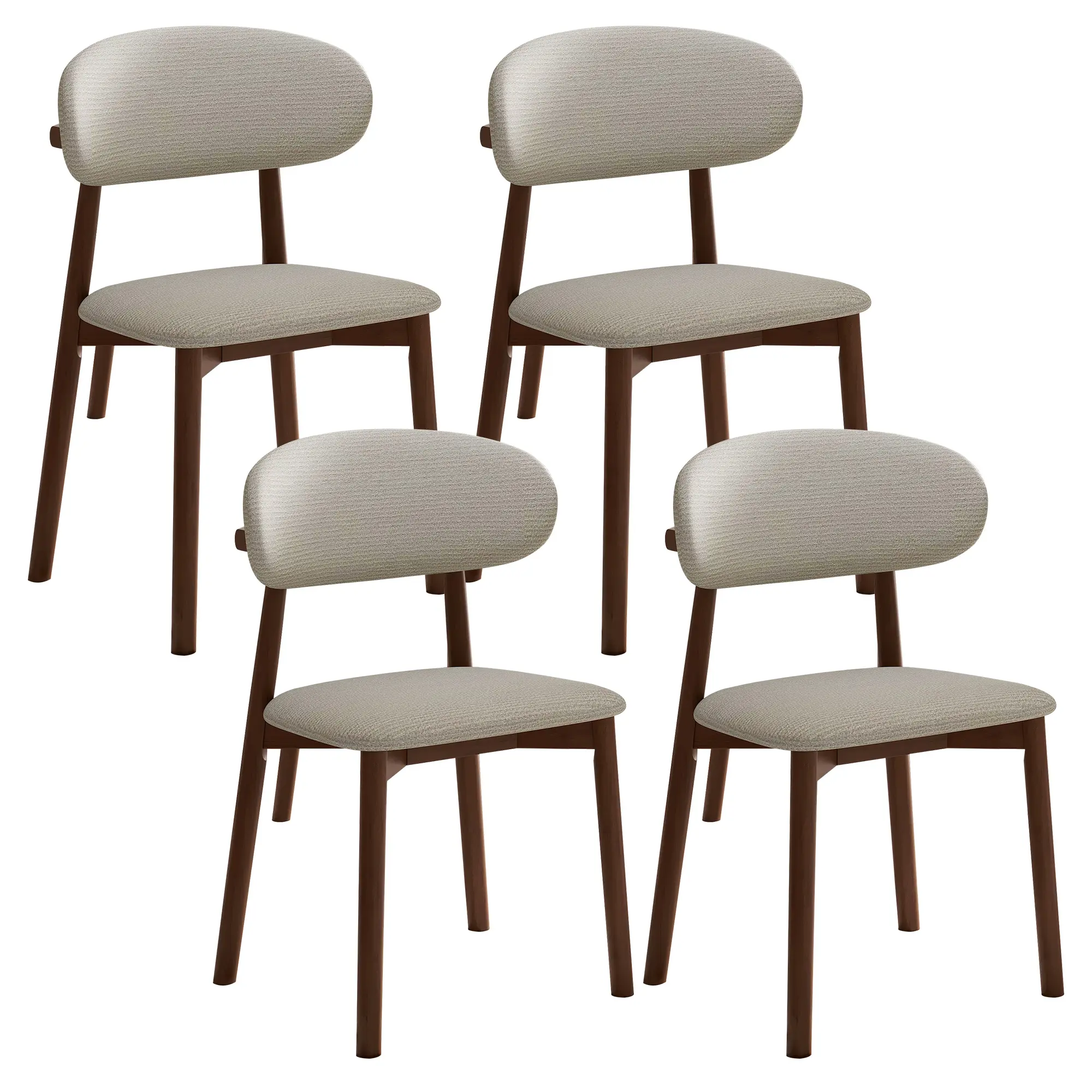 Set of 4 Solid Oak Dining Chairs with Chenille Upholstery, X-Shaped Metal Support, Mid-Century Farmhouse Style, Beige/Walnut Options
