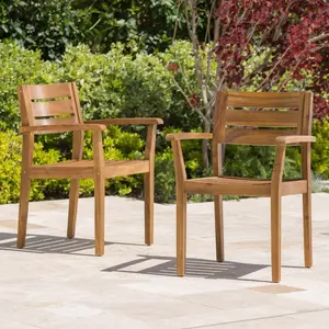 ARCH STAMFORD Dining Chairs Set of 2,Acacia Wood Patio Armchair,for Backyard, Poolside, Garden,Teak