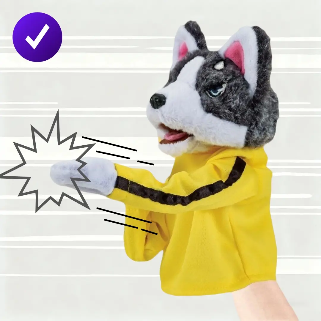 Plush Boxing Dog Puppet Set, Husky Design Interactive Play Plush Animal Boxing Dog Toy, Mechanical Linkage Hand Puppet, Auditory Sound Effect, Finger Puppets Performance