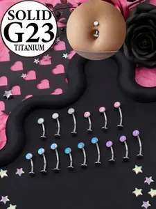 15Pcs 14G Titanium Floating Belly Button Rings Set for Women Hypoallergenic Flat Back Belly Rings 10mm/12mm/14mm Internally Threaded Opal Navel Piercing Jewelry