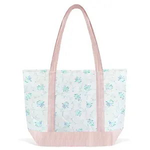 Cute Floral Quilted Tote Bags Zipper Shoulder Bag for Women, Large Tote for Gym, Beach, Diaper, Travel
