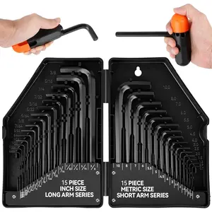 30 Pieces Hex Key Allen Wrench Set, Metric (0.7-10 mm) and SAE(0.028-3/8 inch) Allen Wrenches L Shape Hex Keys with Torque Handle, Chrome Vanadium Steel