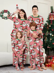 Holiday Family Pajama Set, Santa Claus Print Sleepwear, Casual Long Sleeve Loungewear, Fall & Winter Home Wear, Couples & Kids Sets