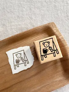 Bear Cafe Open Wooden Stamp for Journaling