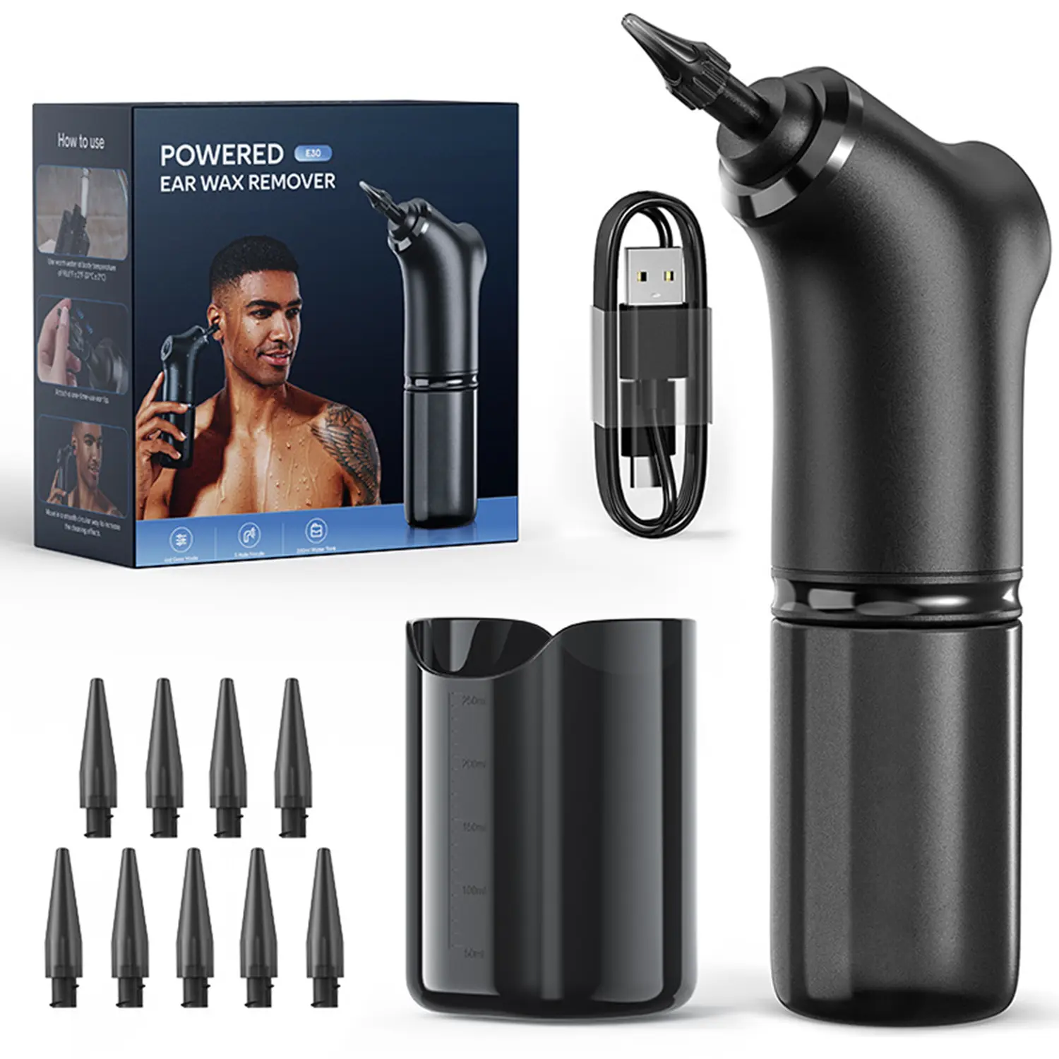 Electric Ear Wax Removal Tool, USB Rechargeable Ear Wax Cleaner with Reusable Tips, Safe and Effective Ear Wax Cleaning Kit with Pressure Setting