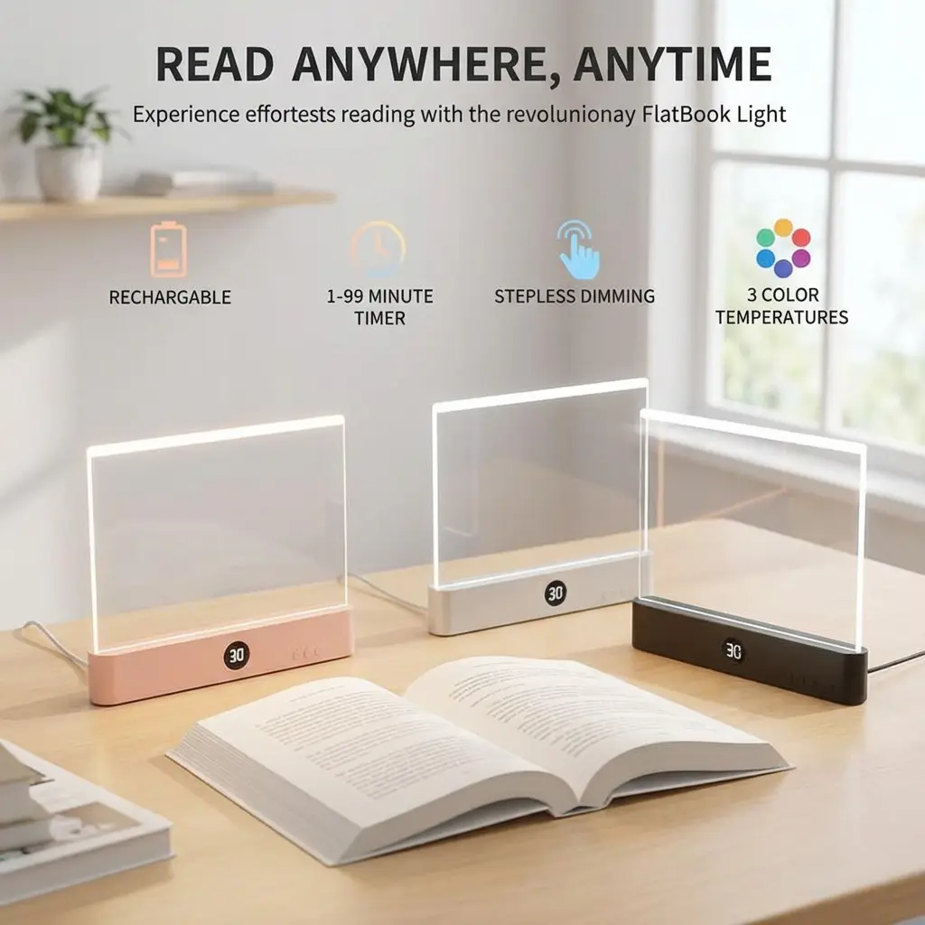 Smart LED Reading Light Book Light Treasure Box Rechargeable Clear LED Flat Reading Light Timer Doodleable Study Lamp The Quiet Reader's Dream Lights Ultra-thin Wireless Design