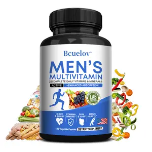 Bcuelov Men's Natural Dietary Multivitamin Supplement - 22 Essential Vitamins & Minerals, Vitamin C for Energy, Stamina, Immune Support, Fitness, Muscle - 120 Veggie Capsules