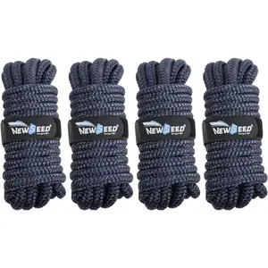 -NEWSEED 4 Pack 5/8" x 15' Dock Lines Braided Nylon Boat Rope with 15" Eyelets, Marine Mooring Lines for Docking Boat & Pontoon, Navy Blue