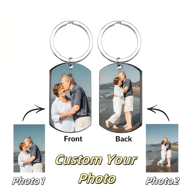 Personalized Double-Sided Iron Print Rectangular Tag Keychain - Custom 2-Photo Pet Memorial Accessory for Dogs/Cats, Holiday Party Favor Gift for Boyfriends