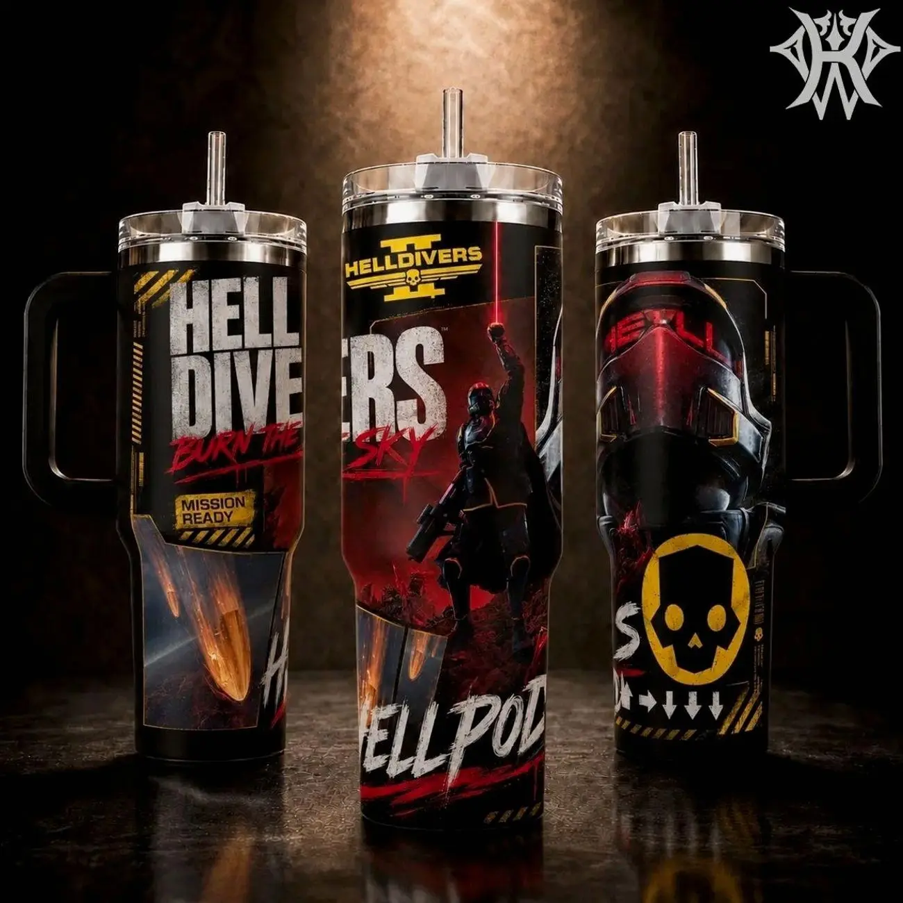 Helldivers 2 Gaming Merch 40oz Tumbler with Handle & 20oz Skinny Insulated Stainless Steel Mug, Burn the Sky Mission Ready Travel Coffee Cup Water Bottle with Straw, Gamer Gift for Him Men Fans