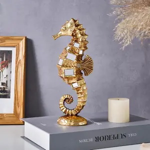 Modern Resin Seahorse Mirror Decorative Figurine, Decorative Sculptures, Home Wall Decoration, Photography Prop, Mother's Day Gift, 3.5x9.1 Inches
