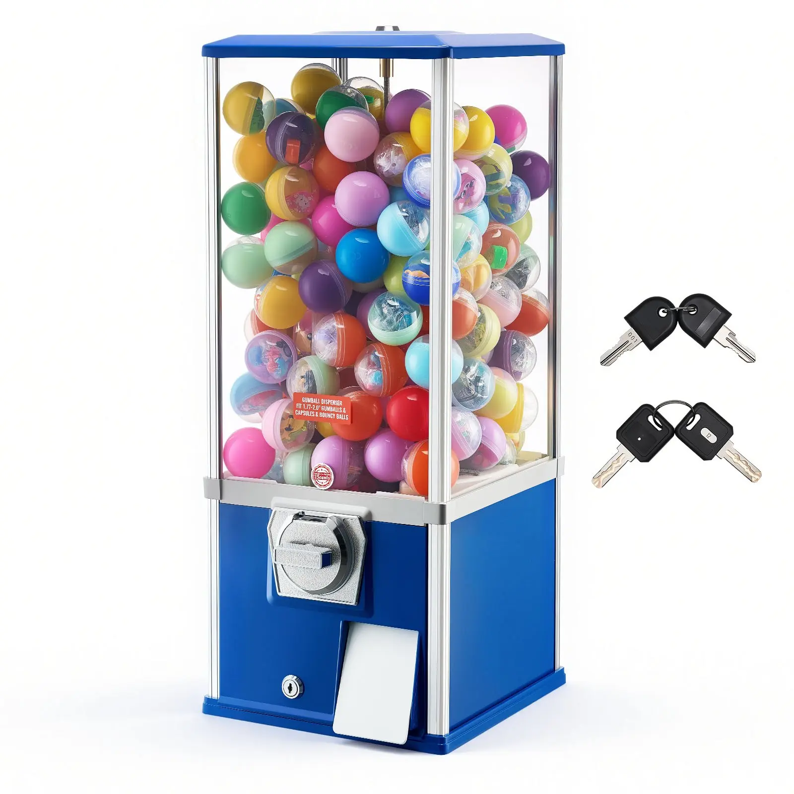 【toolupgrade】VEVOR Coin-Op Bubble Gum Machine, 25in Height Rectangle Bodytype PS Plastic Vending Machine for Kids, 230-Capsule Toy/Bouncy Ball Dispenser, Home & Game Store Gumball Bank (Blue)