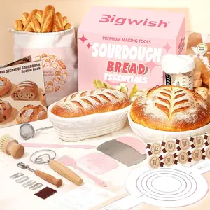 Sourdough Starter Kit, Sourdough Bread Baking Supplies with Banneton Bread Proofing Basket, Starter Jar, Sourdough Tools Kit, Bread Making Kit,Pink Baking Gifts for Women Mom Wife Love Baking