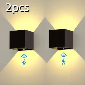 2pcs Battery Operated Wall Sconce, Rechargeable Wall Lights, Motion Sensor Night Light, Stair Light, Wireless Wall Sconces for Bedroom Living Room Hallway Decor, Stick on Anywhere Hallway Lamp, Portable Led Night Lamps for Under Cabinet Kitchen