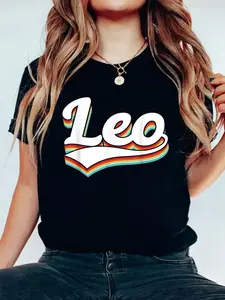 Retro Leo Zodiac Sign July August Birthday Leo astrology T-Shirt Women Graphic Shirts Casual Short Sleeved Tee Round Neck Sporty Lover T-Shirts