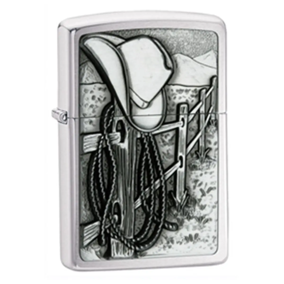 212 MAIN Brushed Chrome Windproof Flint Lighter with Cowboy Emblem - Car & Motorcycle Interior Decor Accessory, Camping-Ready Tool with Lifetime Guarantee