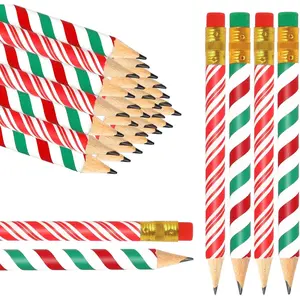50 count Christmas Short Pencil with Eraser 4 in Red Green Stripe Writing Pencil  Xmas Winter Half Pencils for Classroom Office Stationery