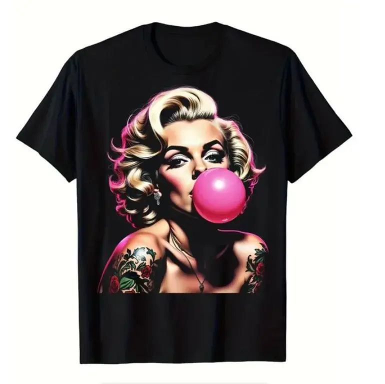 Men's Vintage Pin-Up Tattoo Graphic T-Shirt - Soft Heavyweight Cotton Crew Neck (Round Neck), Short Sleeve Black Top with Bubblegum Design, Casual Menswear Tee, Ideal for 1-2 Gifting Scenarios