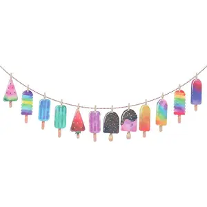 Popsicle Banner Garland,Luau Hawaii Beach Summer Party Backdrop Decoration Supplies