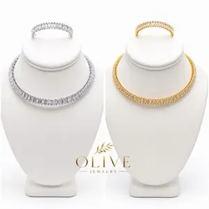 Olive Jewelry Atala Choker and Bracelet - Brass jewelry non tarnish material full of Baguette Crystals