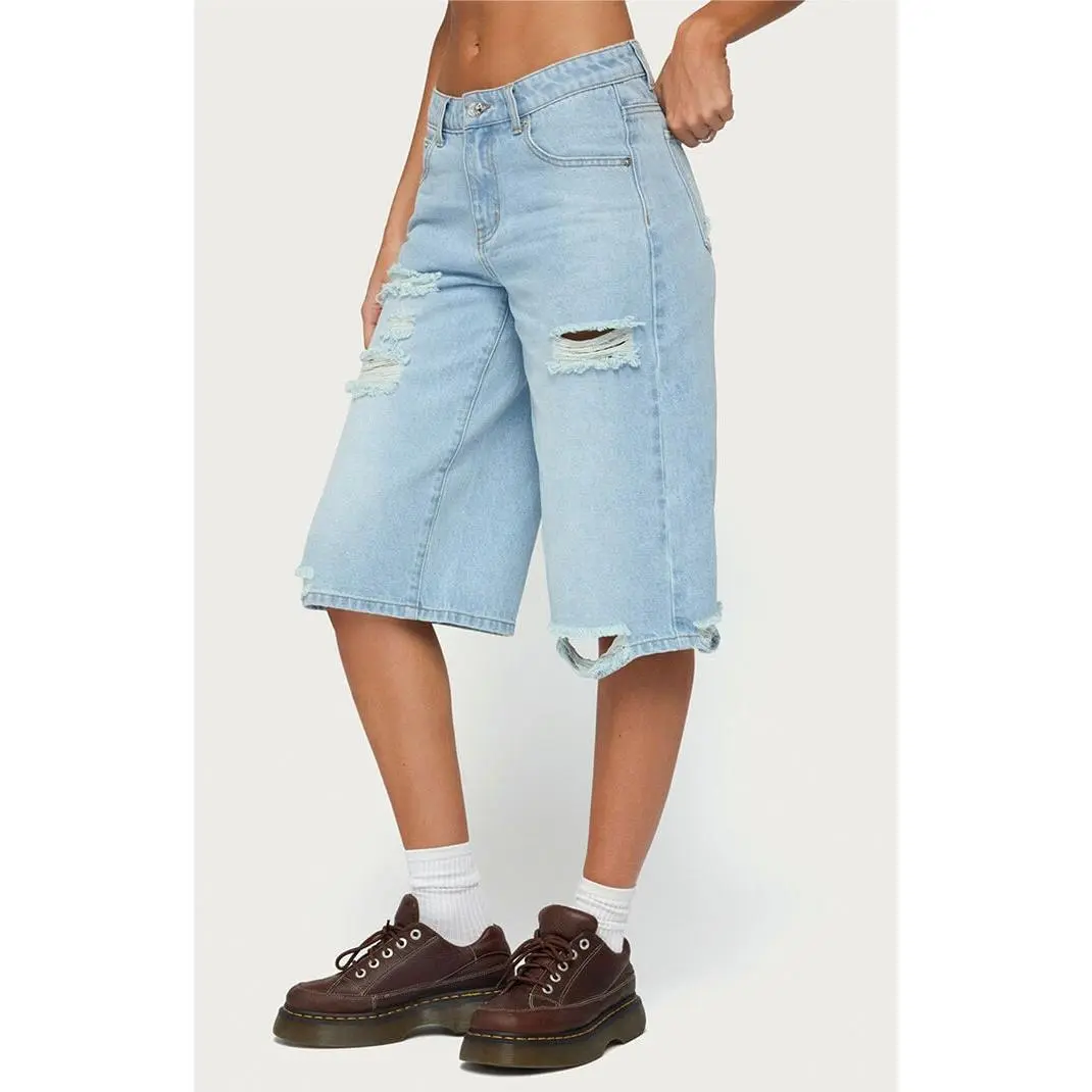 Edikted Women's Distressed Low Rise Boyfriend Bermuda Shorts
