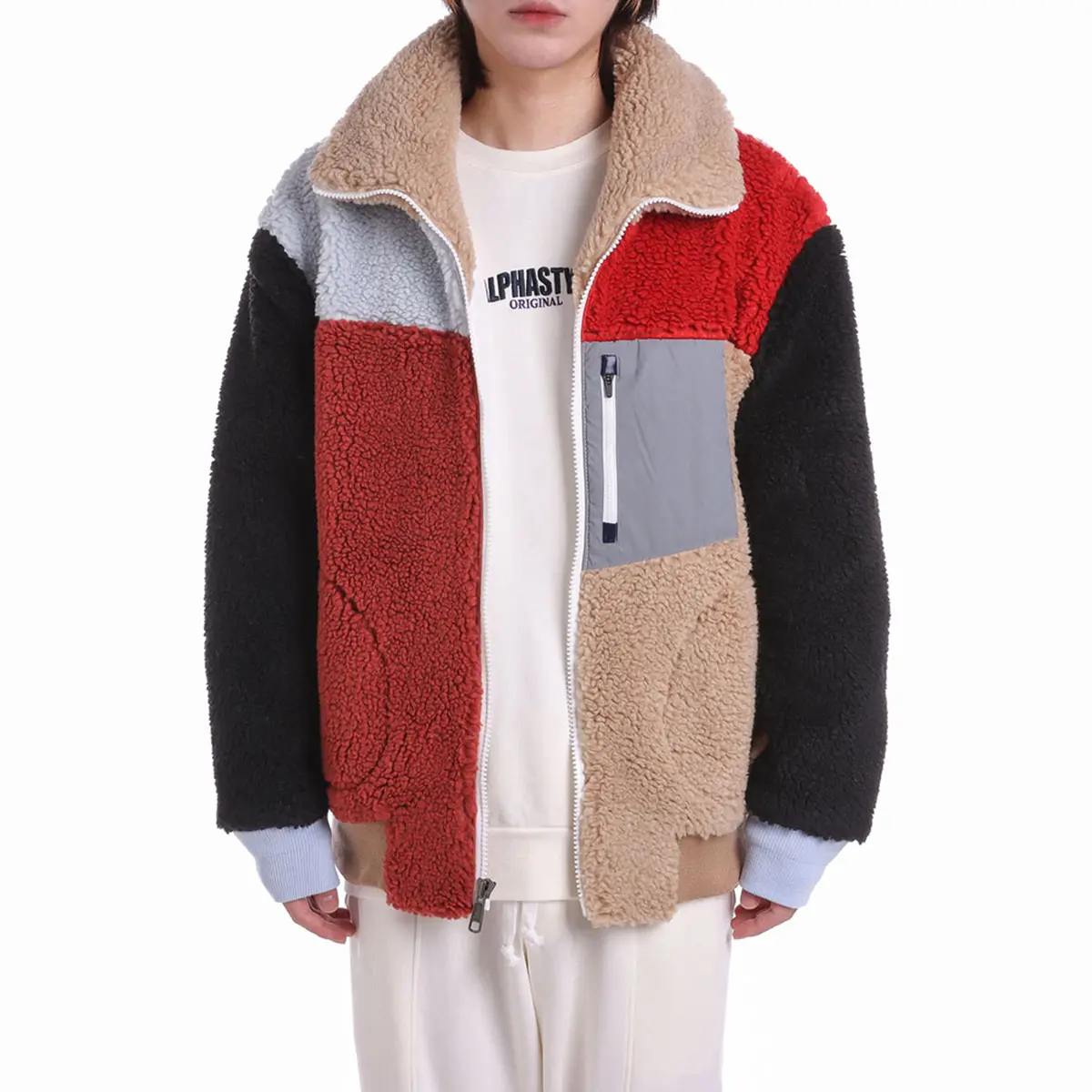 AlphaStyle Premium Sherpa Fleece Flight Jacket - Lyocell Lined Utilitarian Outerwear with Ribbed Trims, Zip Chest Pocket & Structured Silhouette