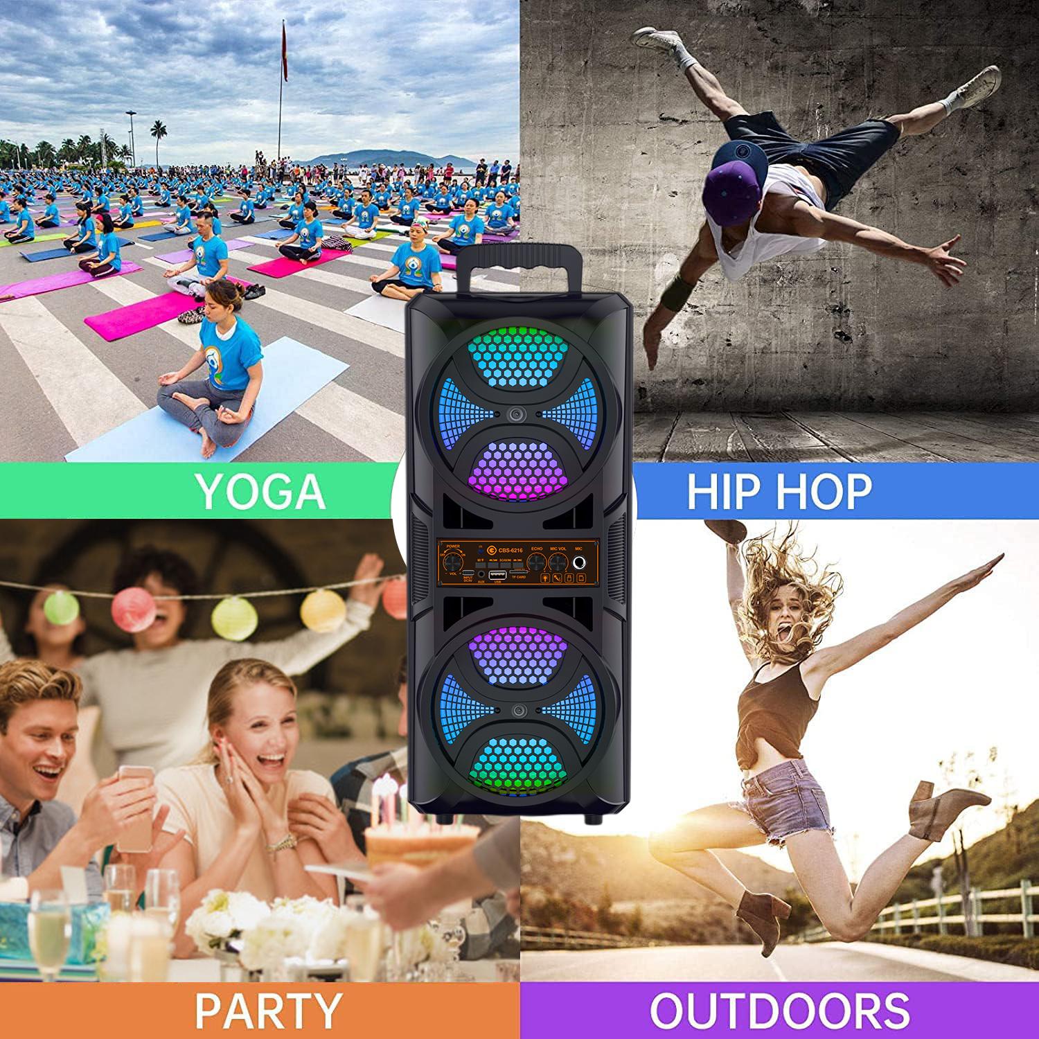 Portable wireless Bluetooth speaker, dual speakers/supports dual pairing, with microphone, RGB lighting, supports SD card, FM, USB, and subwoofer; perfect for gatherings, beach parties, music parties, birthday parties, and as an Easter gift
