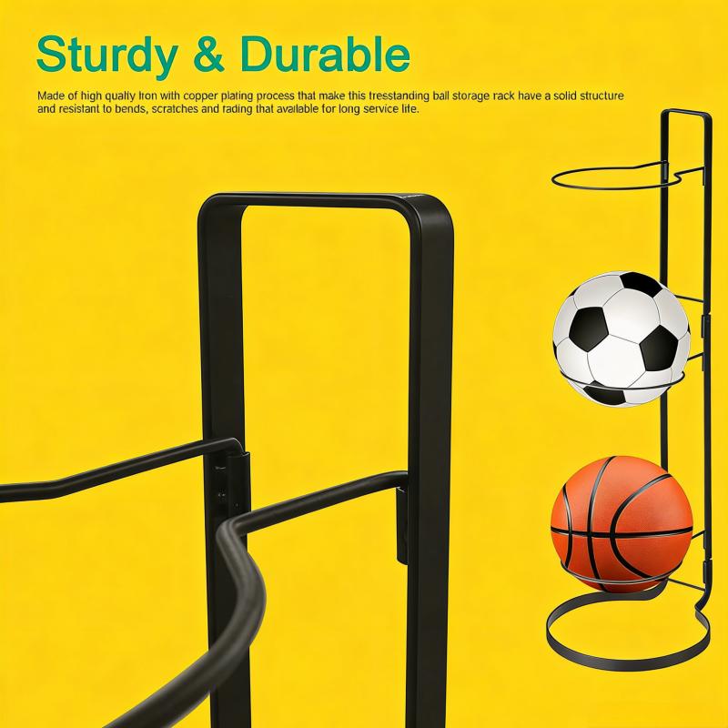 Basketball Storage Rack, 3-Tier Cube Ball Organizer, Freestanding Garage Sports Equipment Holder, Creative Indoor Detachable Vertical Display Stand for Volleyball, Football, Basketball