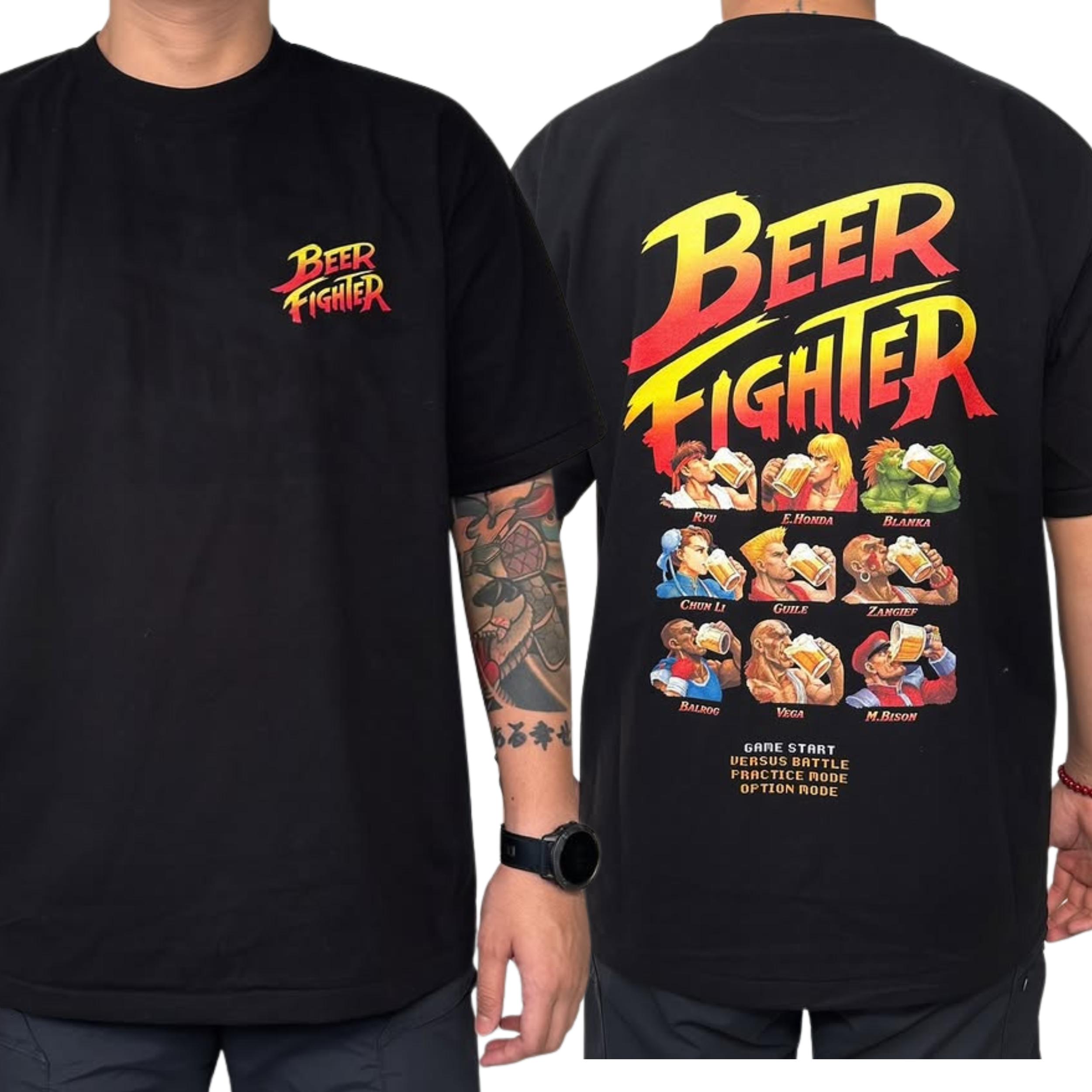 Vintage Beer Fighter Retro Graphic Tee, Funny Street Fighter Parody Shirt, Trendy Tee, Shirt for Dad, for Men, Streetwear Oversized Fit, Comfortable Cotton, Trending Us Streetwear, Menswear Tops Crewneck Casual