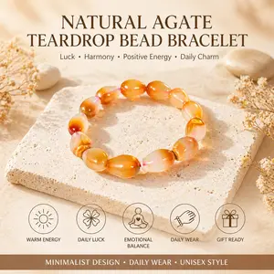 Natural Agate Teardrop Bead Bracelet, Orange Crystal Bracelet for Success, Motivation, Abundance, Good Luck, Confidence, Positive Energy, Unisex Daily Gift, TikTok Made Me Buy It, SummerWins DealsForYouDays