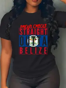 100% cotton Proud Creole Straight Outta Belize Belize Flag Belizean T-Shirt casual Fashion graphic tees for women women graphic shirts
