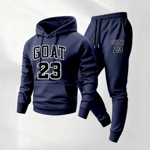 Men's Goat No.23 Printed Hoodie and Drawstring Sweatpants Set, Menswear, Casual Athletic Long Sleeve Hooded Jacket & Trousers for Fall & Winter, Men's Clothing for Daily Wear, Sportswear Indoor Outdoor, Tracksuit, Athleisure Summer Clothes