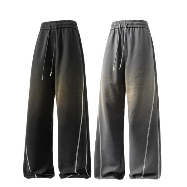 Men's Soft Gradient Striped Wide Leg Pants, Casual Drawstring Baggy Trousers, Perfect for Street, Gym, Daily & Lounge Wear