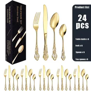 24pcs Stainless Steel Flatware Set · Luxury Vintage Royal Style