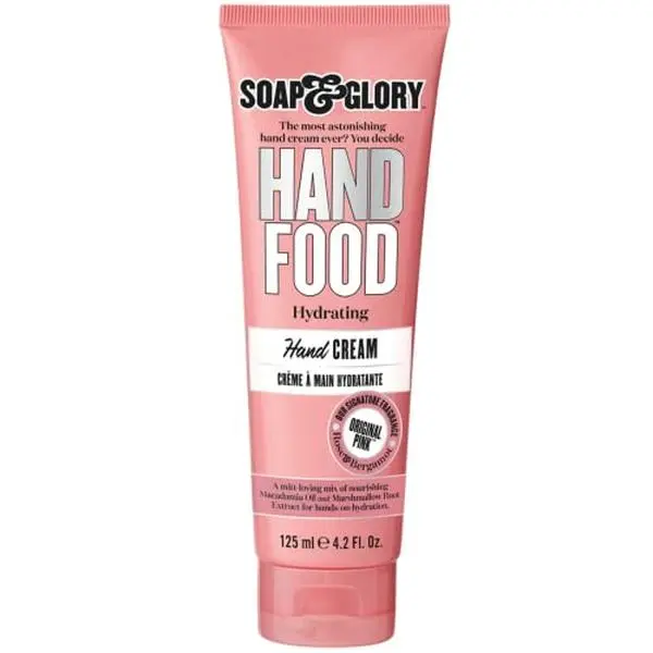 Soap & Glory Hand Food Hand Cream & Rich Cuticle Moisturizer, 125 ml | Hydrating Lotion for Dry Skin with Almond Oil & Shea Butter, Smoothing & Softening Balm, Rose & Bergamot Scent