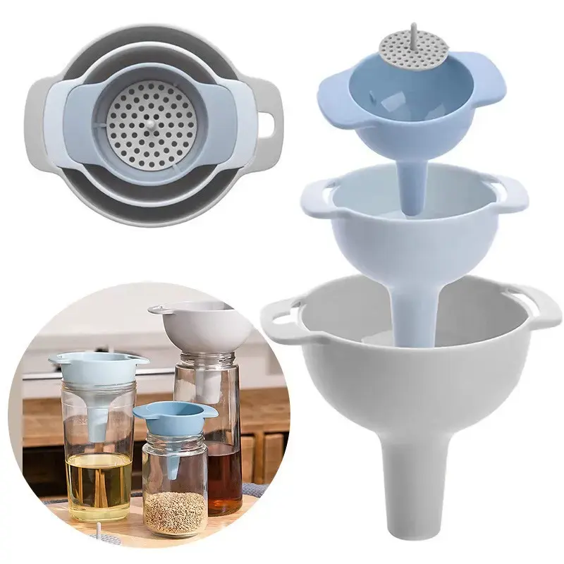 Reusable Funnel Set with Removable Filter, 4PCS Stackable Household Transfer Tools for Liquids, Powders, Bottles, Jars & Home Storage Organization
