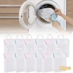 12PCS Honeycomb Mesh Laundry Bag with Handle, 13.3 x 7.8 Inch Zippered Mesh Laundry Bag, Extra Large Opening, Side Widening, for Washing Socks, Lingerie, Travel Garments