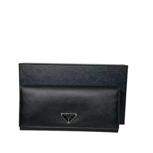 Pre-owned PRADA leather Small Leather Goods black long wallet with box and dustbag