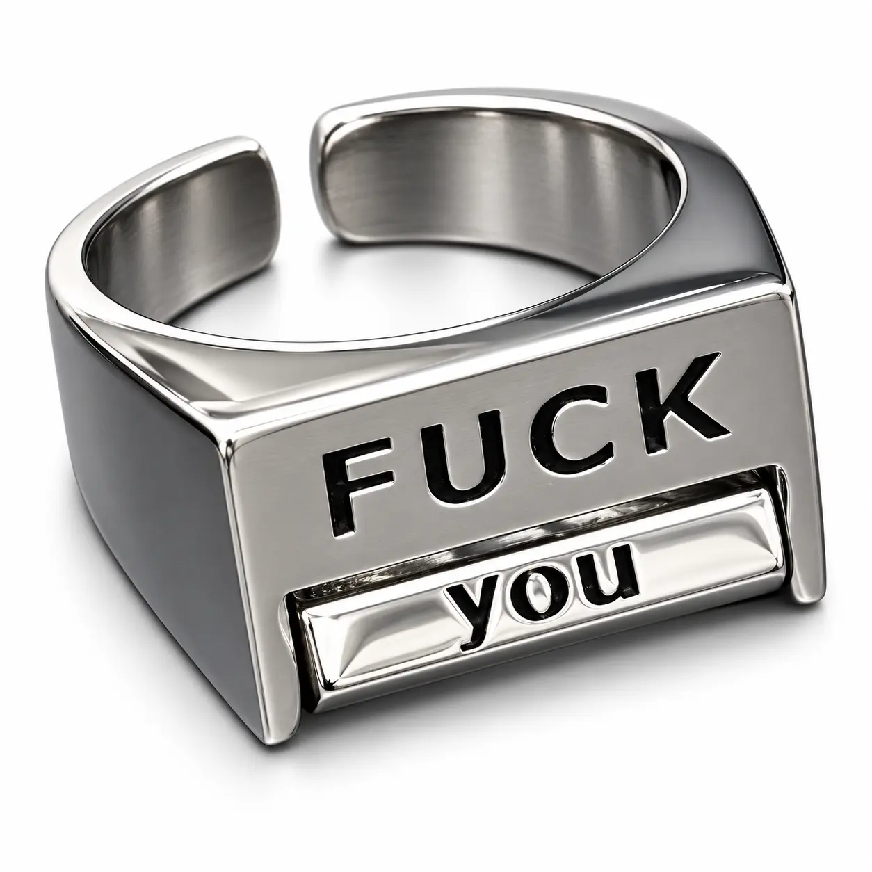 FK / LOVE Rotatable Message Fidget Ring for Men Women, Open Adjustable Ring, 6 Switchable Engraved Words, Funny Halloween, birthday, Christmas Gift
