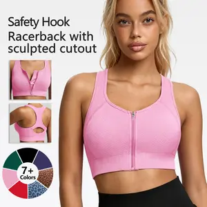 【LIVE STREAM ONLY】XSL26039 Sports Bra for Women Front Zipper High Impact Workout Yoga Gym Seamless Breathable Sweat-Wicking Anti-Slip Support