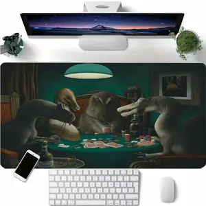 Funny Dinosaur Playing Cards Pattern Mouse Pad, Rectangle Gaming Mouse Pad, Non-Slip Rubber Base Stitched Edge Desk Pad for Home Office Game Room