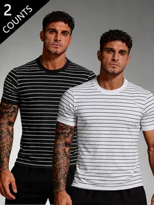 Men's Casual Striped Crew Neck Tee, Slim Fit Short Sleeve Everyday Top, Comfortable and Stylish, Perfect for Daily Wear