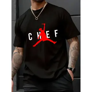 100% Cotton Unisex Funny Restaurant Chef - Jumping Chef Knife Logo T-Shirt - Dad Bod Loading Shirt