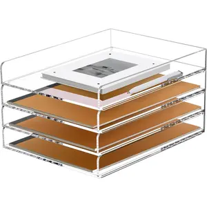 4 Tier Stackable Paper Letter Tray,  Vertical File Tray A4 Desk Organizer and Accessories Sorter Trays, Clear Workspace Office Supplies Organizers,12inx9.25inx6.6in