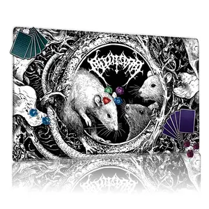 Black and White Rats in Gothic Frame Playmat, 12x24in Non-Slip, TCG MTG Compatible for Card Game Enthusiasts, Ideal for Party & Family, Great Gift with Detailed Art, Gaming Items